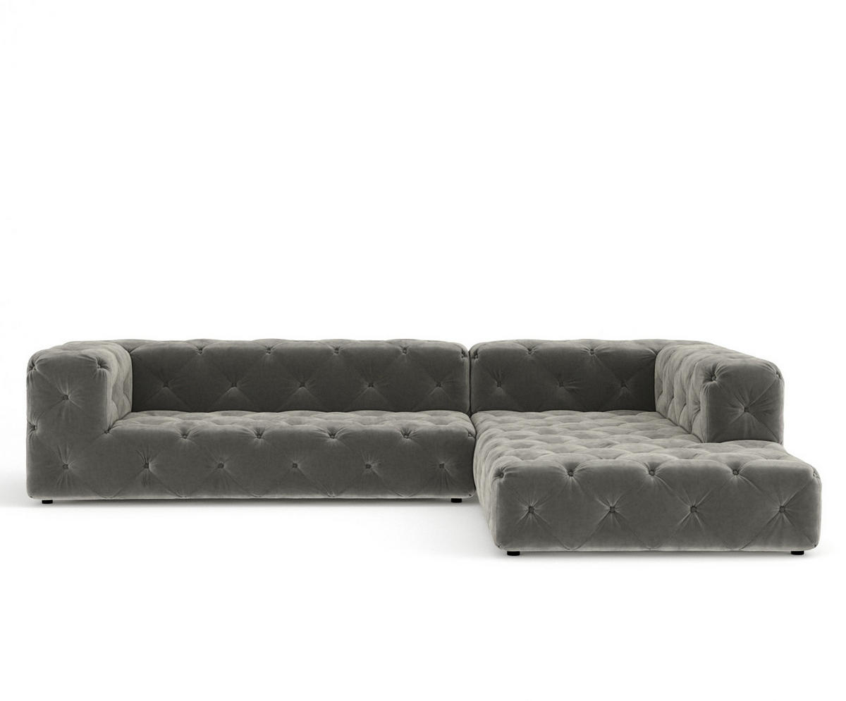 ECKSOFA Cosimo Grau Samtstoff - Schwarz/Grau, Holz/Holzwerkstoff (325/228cm) - Maison de Reve