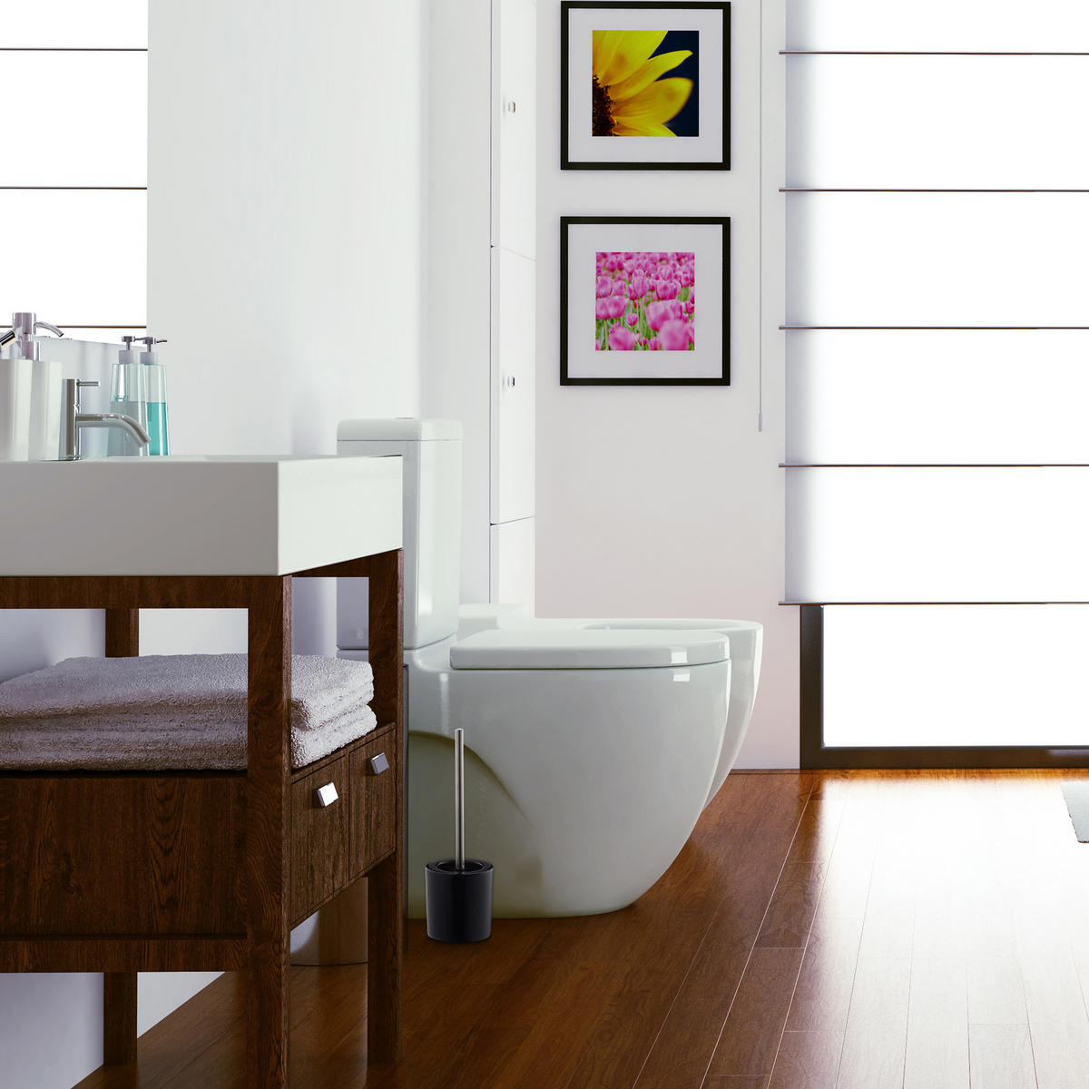 WC-GARNITUR - Schwarz, Keramik/Kunststoff (12.5/38.5/12.5cm) - Relaxdays
