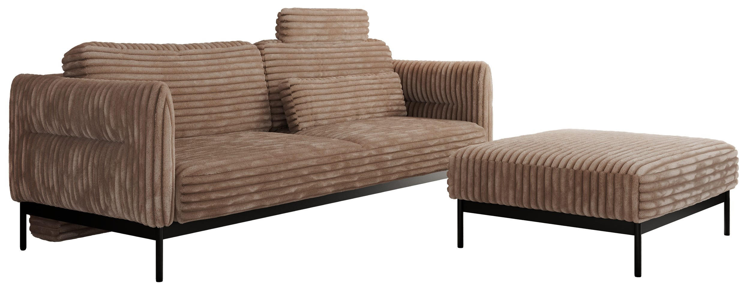 SCHLAFSOFA SALENTO Braun Cord - Schwarz/Braun, Textil/Metall (221/82/193cm) - MKS