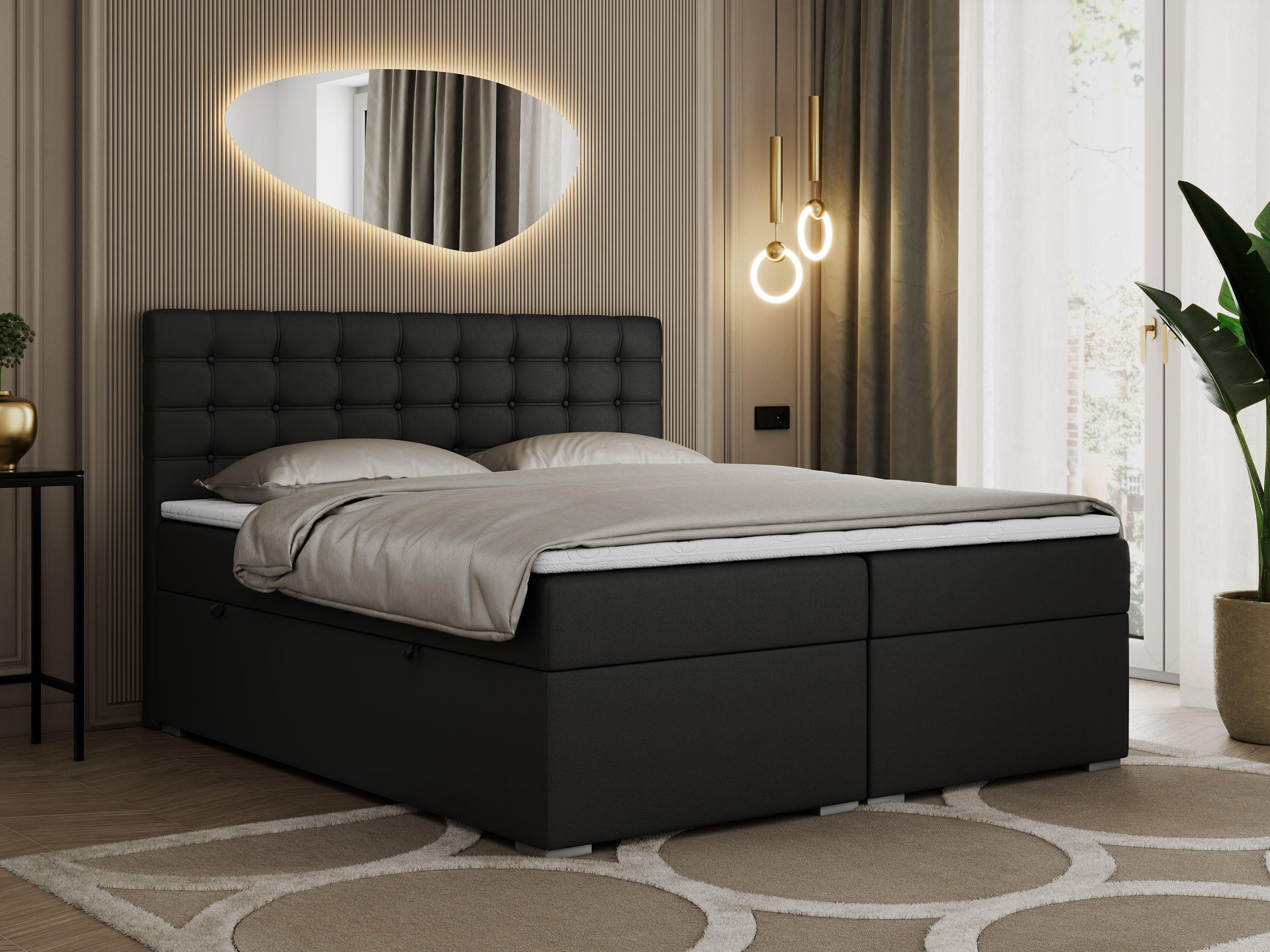 BOXBETT SUSAN 140/200 Schwarz Kunstleder - H3 - Schwarz, Holz/Textil (140/200cm) - MKS