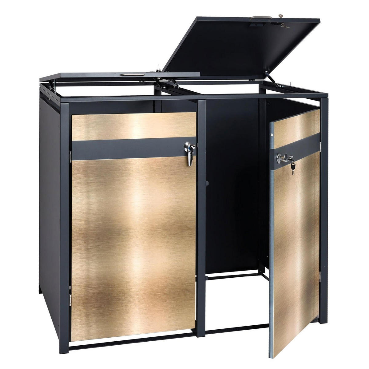 MÜLLTONNENBOX 2er 117x132x80cm Anthrazit Gold - Goldfarben, Metall (132/117/80cm) - PROREGAL