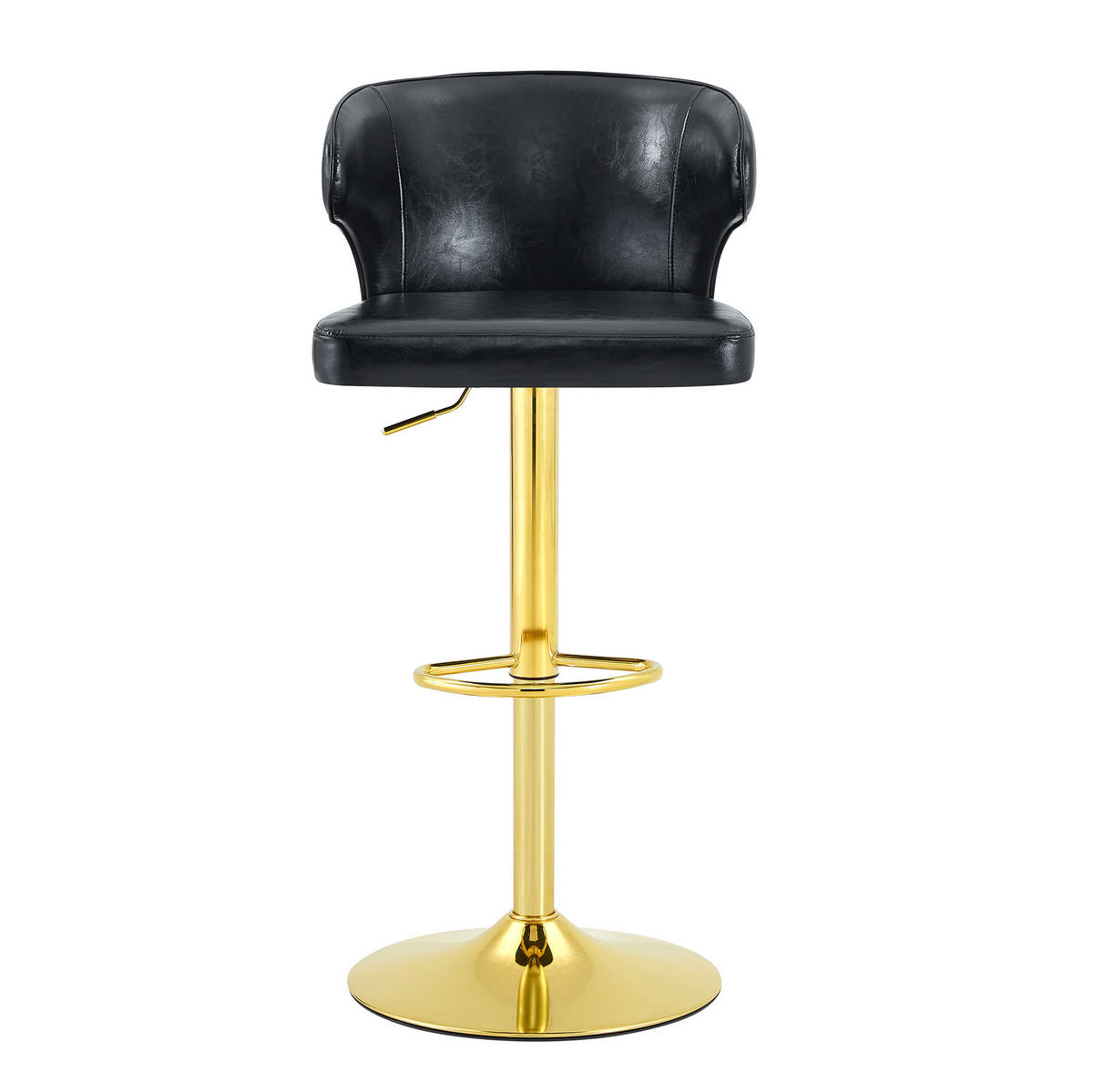 BARHOCKER mit Rückenlehne, höhenverstellbar, 360° drehbar, PU Schwarz - Schwarz, Metall (45/110/49.7cm) - Meubliv