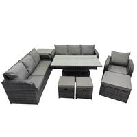 GARTENMÖBELSET mit Höhenverstellbarer Esstisch Polyrattan 10-Sitzer Grau - Dunkelgrau/Grau, Glas/Kunststoff - Fimous