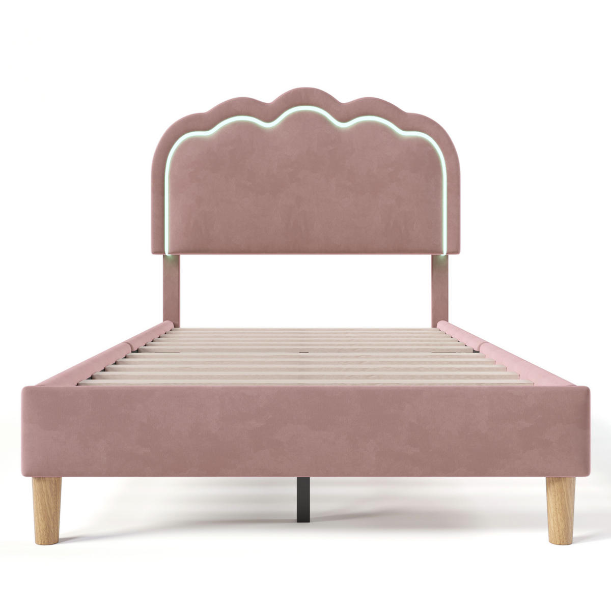 POLSTERBETT 90/190 cm Rosa aus Samt mit LED-Kopfteil - Pink, Textil (90/200cm) - OKMYHOME