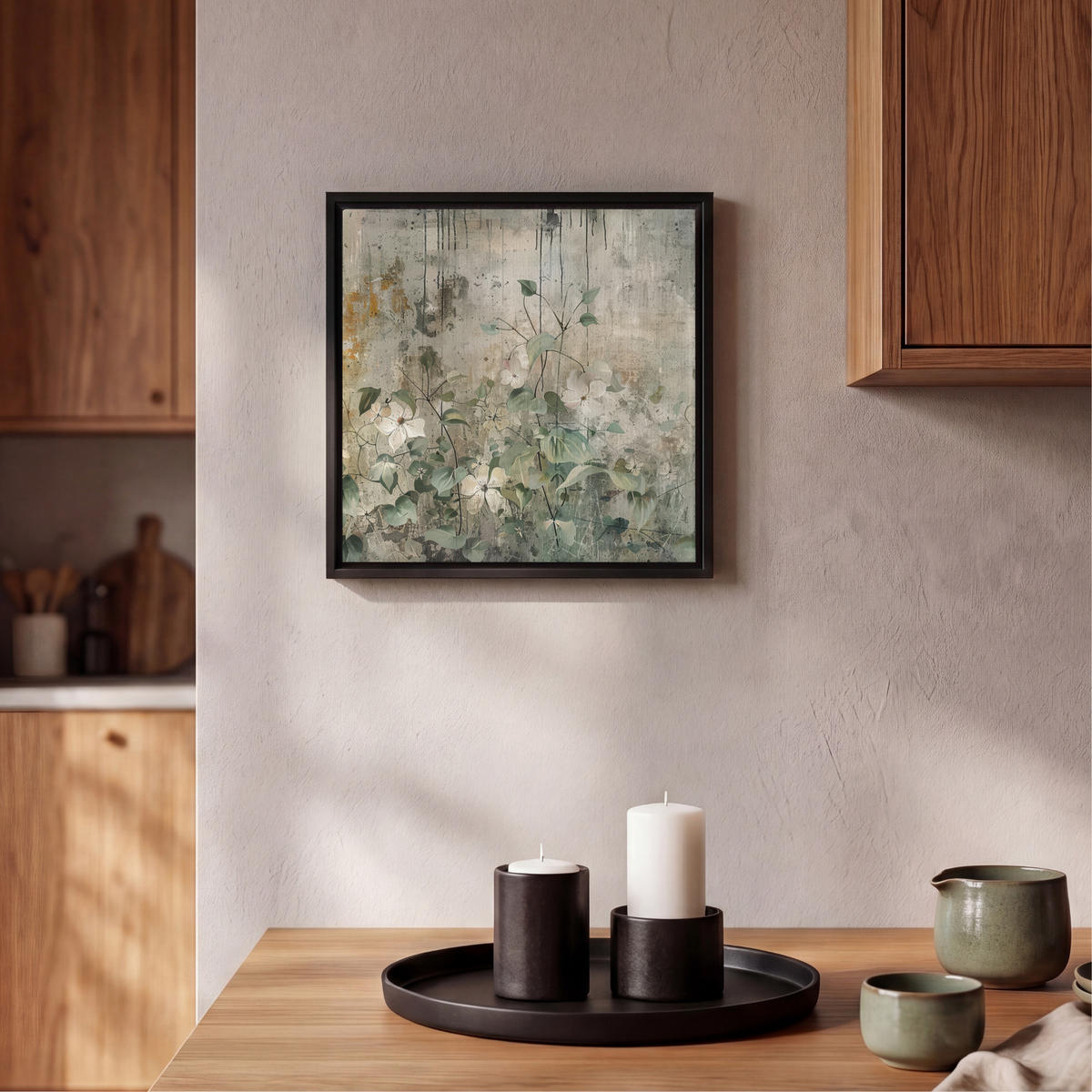 LEINWAND Bilder mit Rahmen - Blumen - Blätter - Abstrakt - Modern - 20x20 - Grau, Textil (20/20cm) - MuchoWow