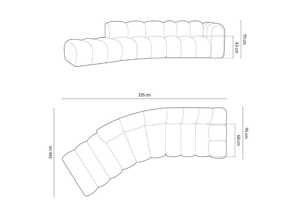 SOFA modular links Lupine aus Samt gelb 5 Sitzplätze - Gelb, Textil (166/70/335cm) - Micadoni