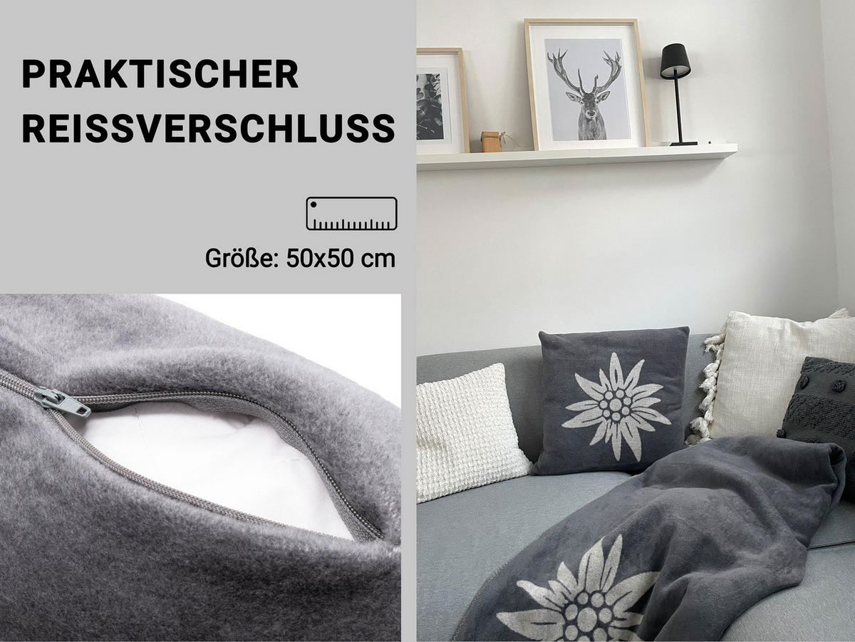 KISSENBEZUG, 2er-Set, 60% Baumwolle, 40% Polyacryl, Grau - Grau, Naturmaterialien (50/50cm) - Zollner