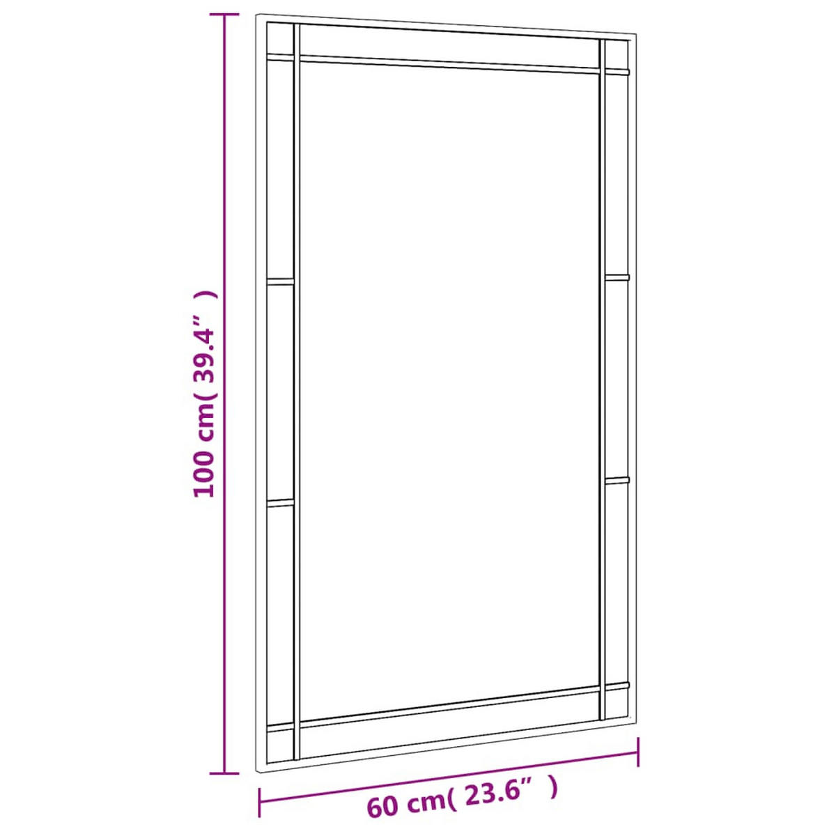 WANDSPIEGEL Schwarz 60/100 Cm Rechteckig Eisen - Schwarz, Metall (60/1.5/100cm) - vidaXL