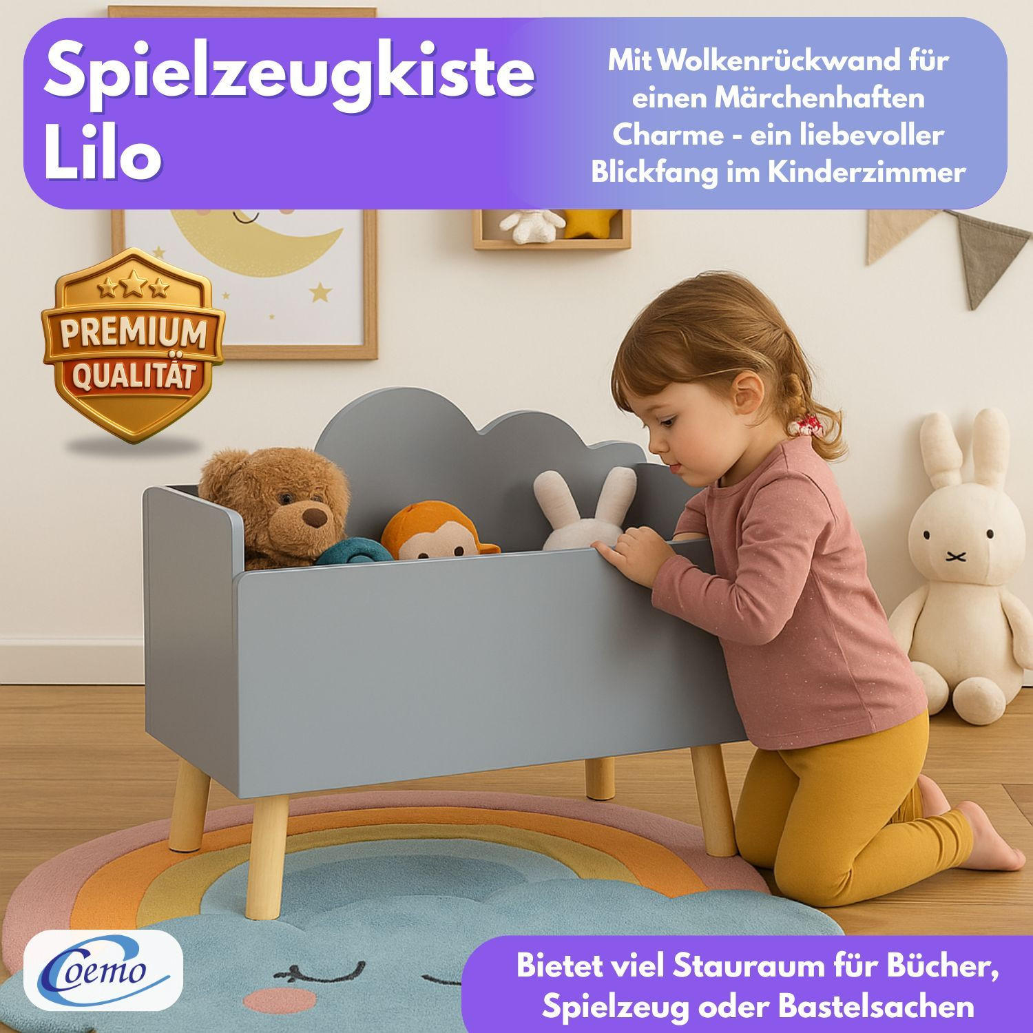 AUFBEWAHRUNGSKISTE LILO aus Holz in Grau - Grau, Holzwerkstoff (28/58cm) - Coemo