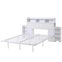 POSTEĽ 140/190 cm, kov/PU, biela, s LED osvetlením, nabíjacou stanicou a nočnými stolíkmi - biela, kov (140/190cm) - BEAOK