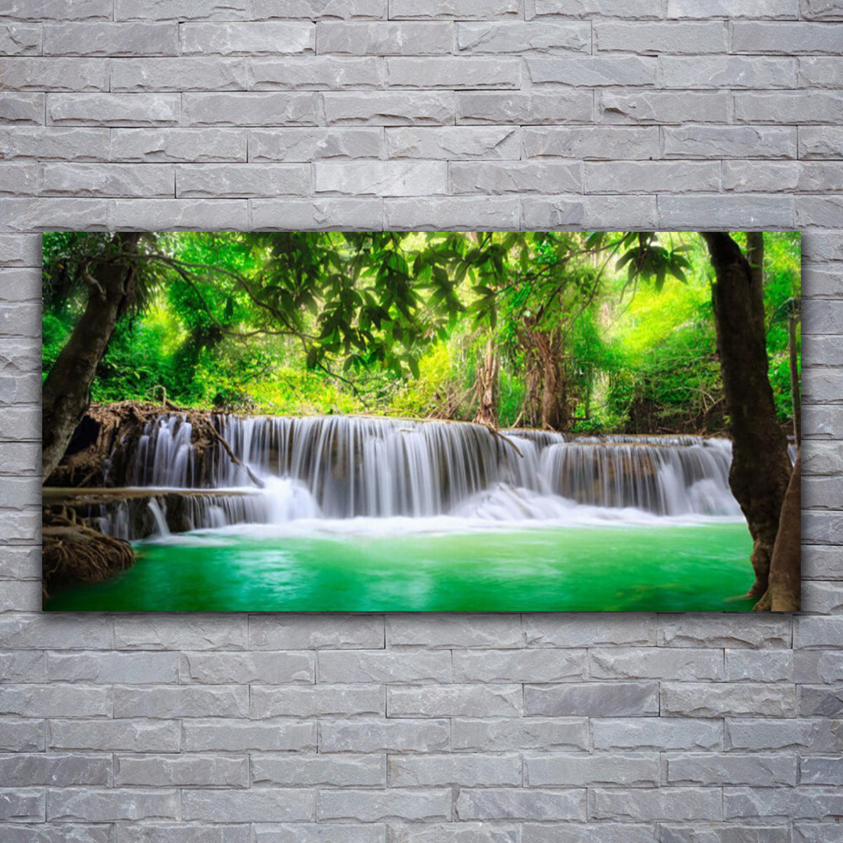 LEINWANDBILD 120x60 cm Wasserfall im Wald - Braun/Hellblau, Textil (120/4cm) - TULUP