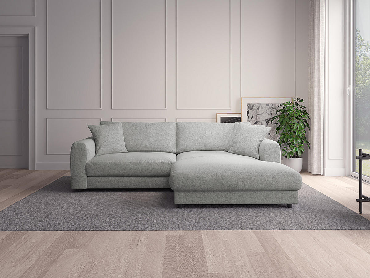 ECKSOFA mit Longchair - Hellgrau/Schwarz, Kunststoff/Textil (238/183cm) - home24