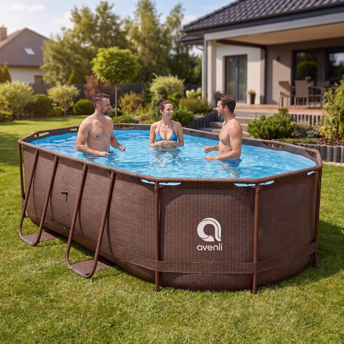 POOL Aufstellpool Framepool oval 427 x 275 x 100 cm braun ohne Filterpumpe - Braun, Kunststoff/Metall (275/100/427cm) - Avenli