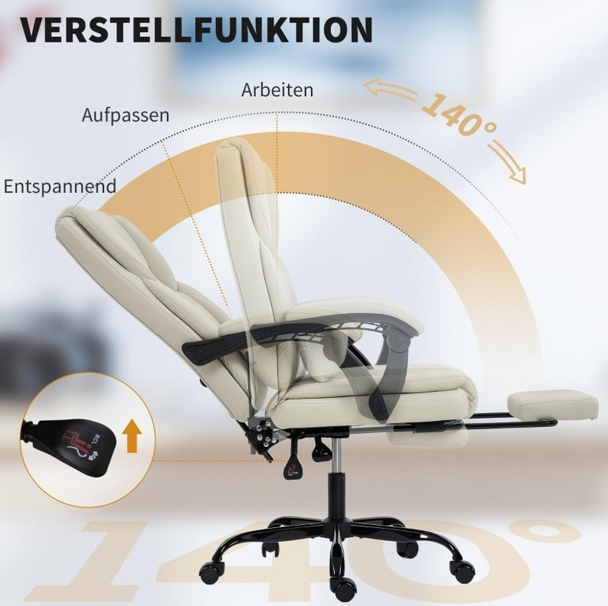 BÜROSTUHL höhenverstellbar mit Fußstütze Beige - Beige, Kunststoff (65/119/67cm) - Meubliv