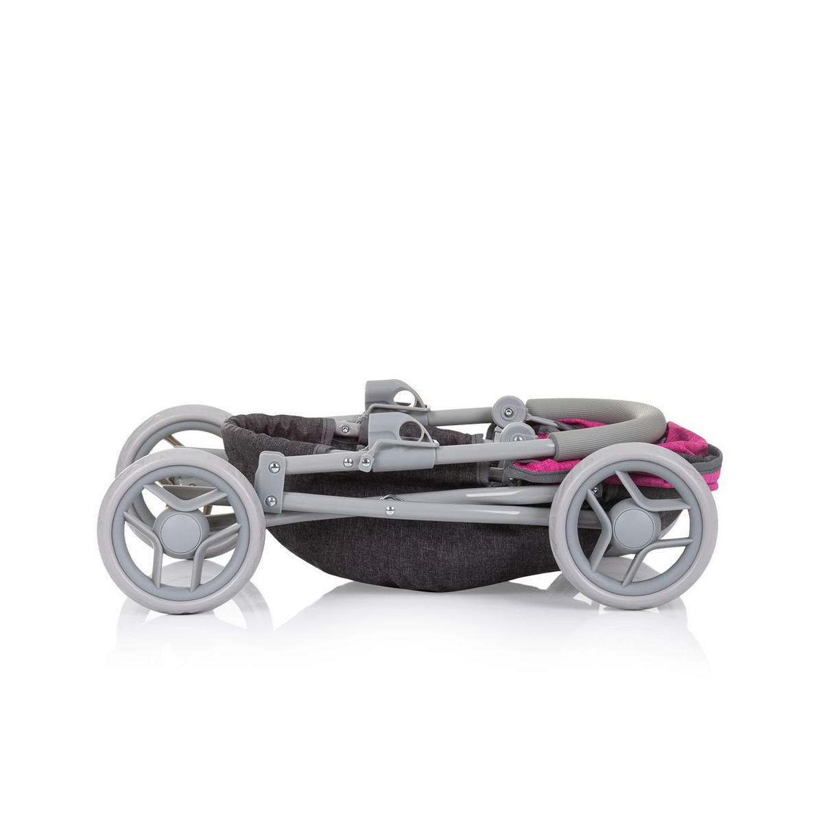 PUPPENWAGEN Daisy grau pink Sonnendach, vier große Räder, klappbar, 100% Polyester, ab 3 Jahren - Grau, Metall (35/56/56cm) - Chipolino