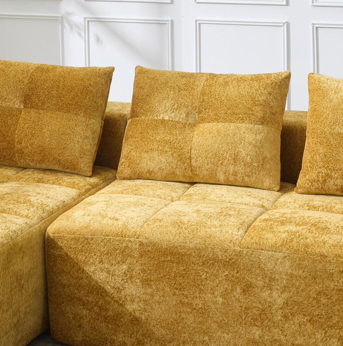 ECKSOFA 258 cm Gelb aus Chenille mit Becherhaltern - Gelb, Textil (163/258cm) - OKMYHOME