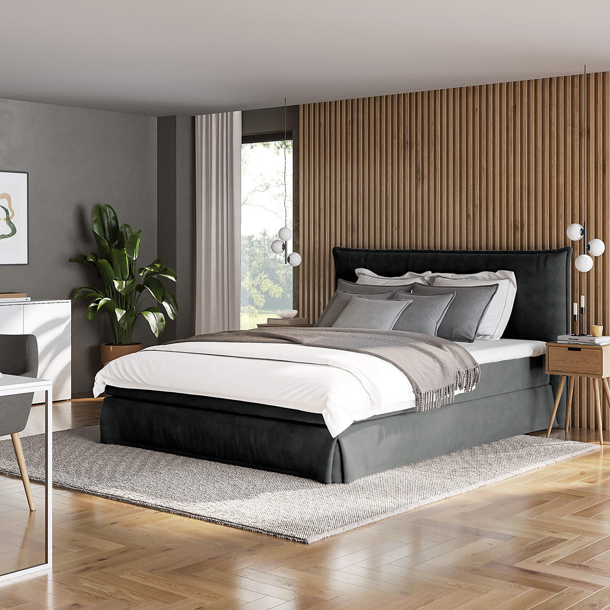 BOXSPRINGBETT mit Husse - Dunkelblau, Textil (180/200cm) - home24