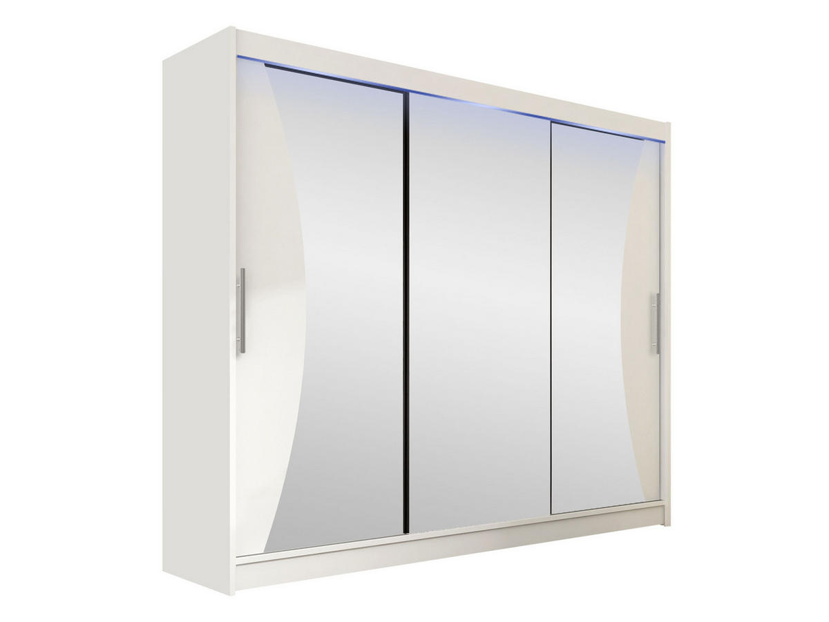 KLEIDERSCHRANK Aston IV, mit RGB LED Beleuchtung - Silberfarben/Weiß, Holzwerkstoff/Kunststoff (250/215/58cm) - MIRJAN24