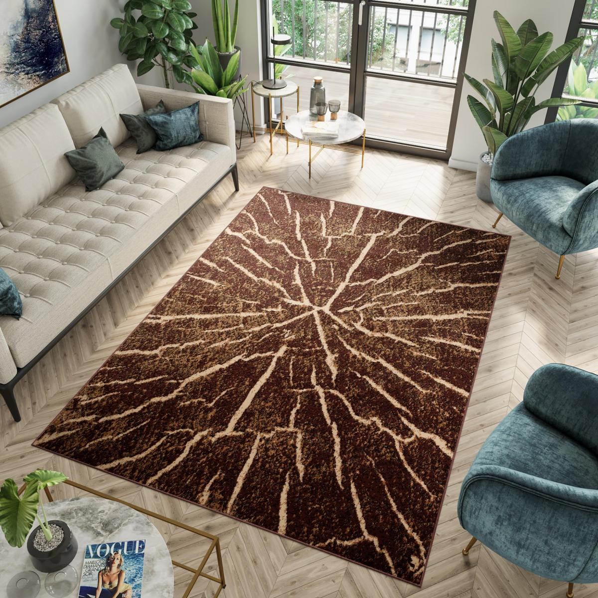 TEPPICH LUXURY Braun Baumstamm Streifen 140/200 cm - Braun, Textil (140/200cm) - Tapiso