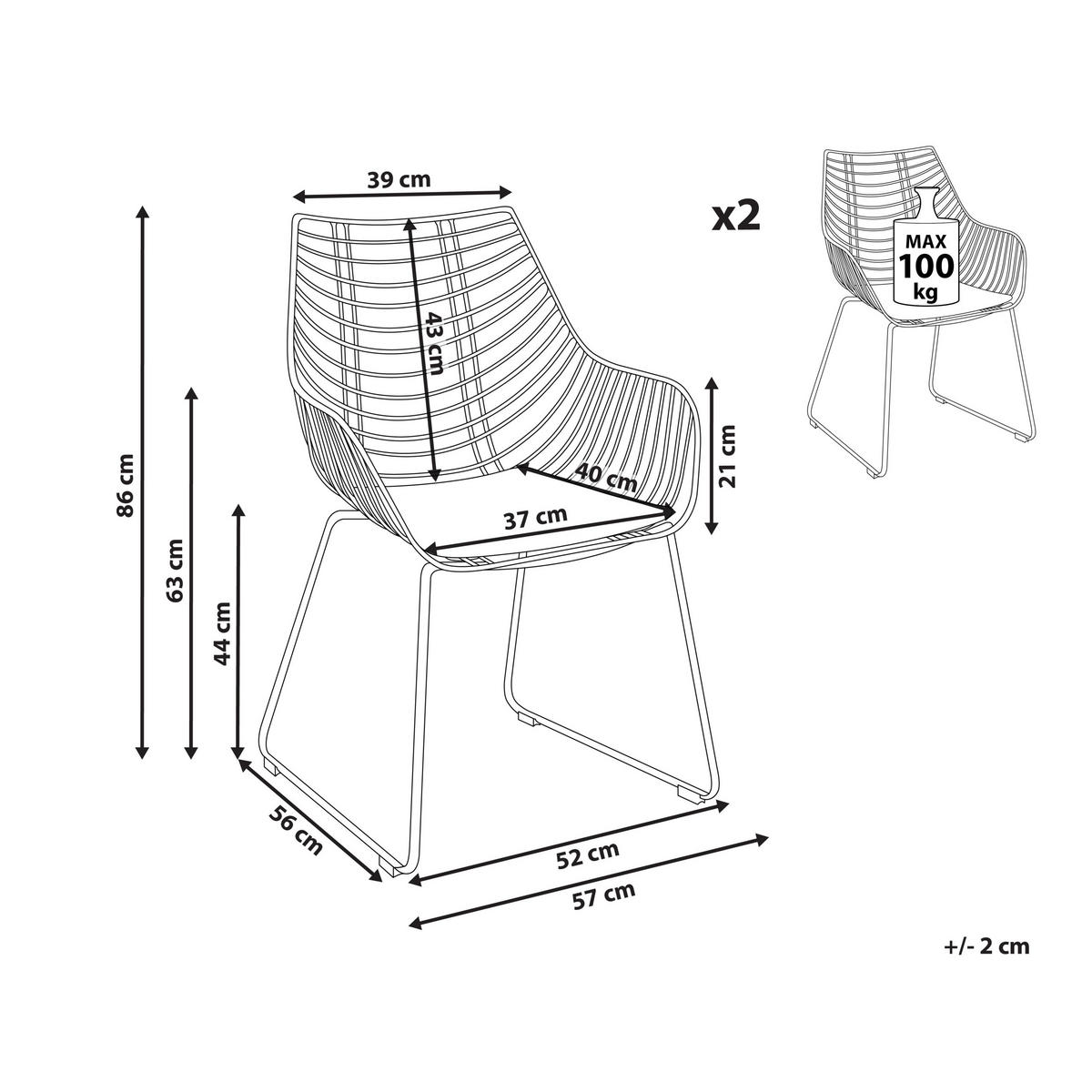 ESSZIMMERSTUHL 2er-Set Metall Schwarz Annapolis - Schwarz, Metall (57/86/56cm) - Beliani