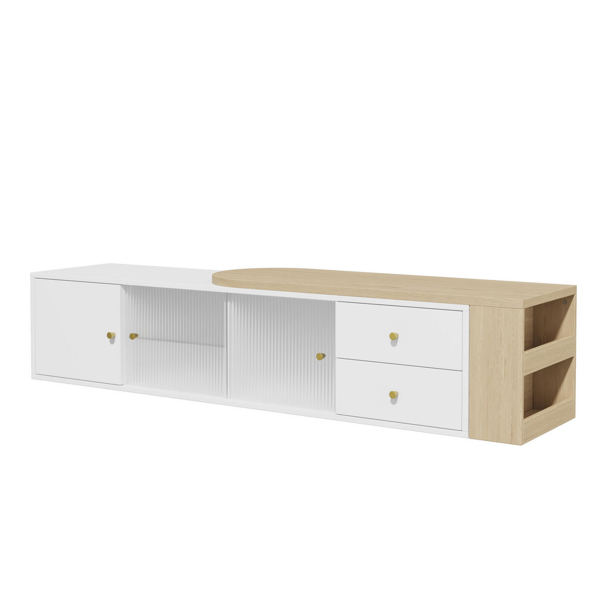 TV-LOWBOARD LED Ausziehbar Schubladen Glas Türen Weiß Holz - Multicolor, Holzwerkstoff (175/38/40cm) - FLIEKS