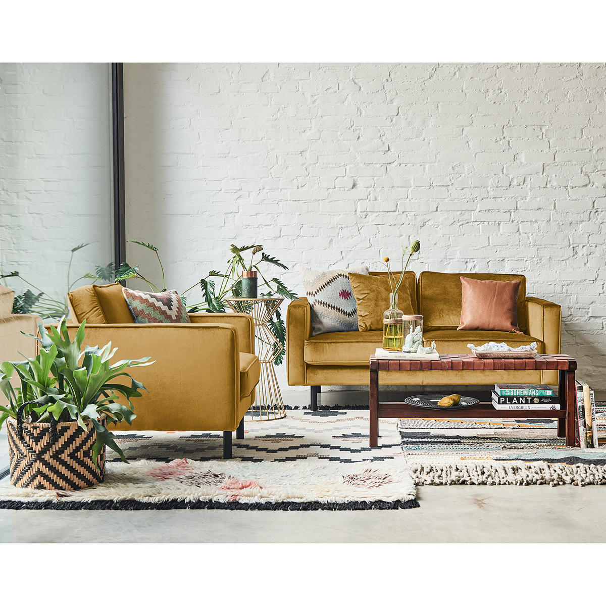 2-SITZER SOFA - Samt - Honig, Textil (167/81/96cm) - home24