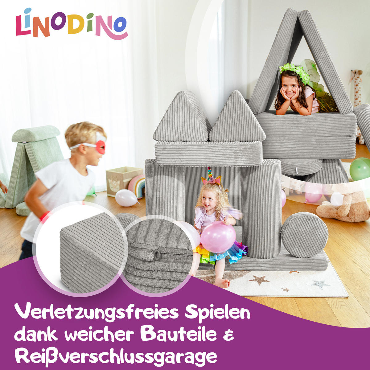 SPIELSOFA Kinder Fantasiewelt 8tlg - Grau, Textil (150/55/66cm) - Linodino