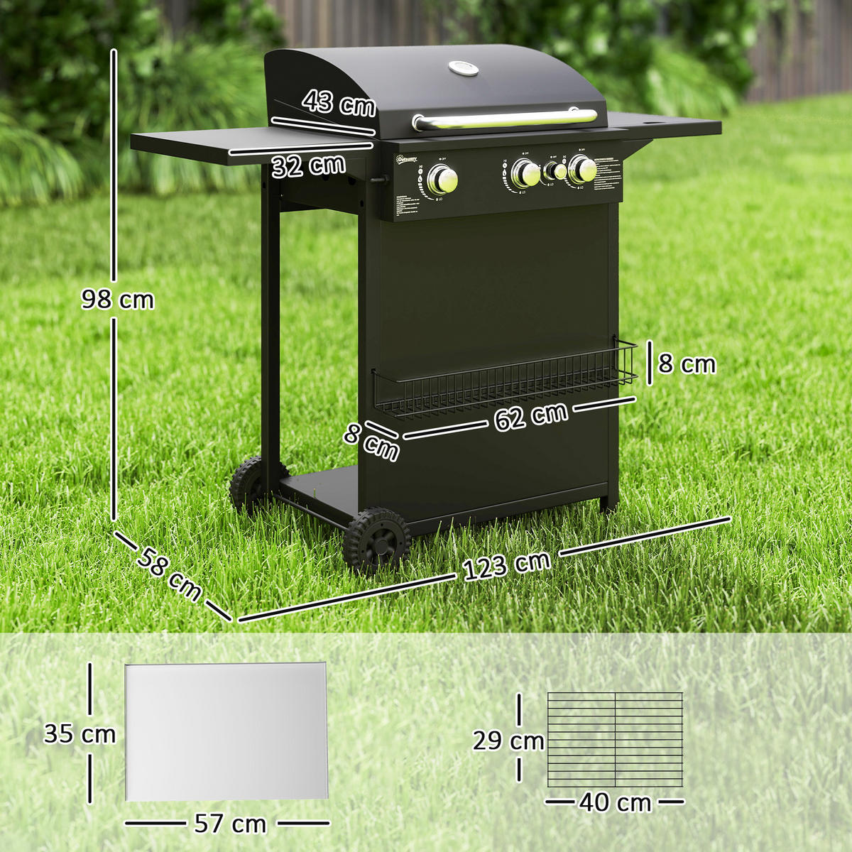 GASGRILL schwarz - Brombeere, Metall (123/98/58cm)