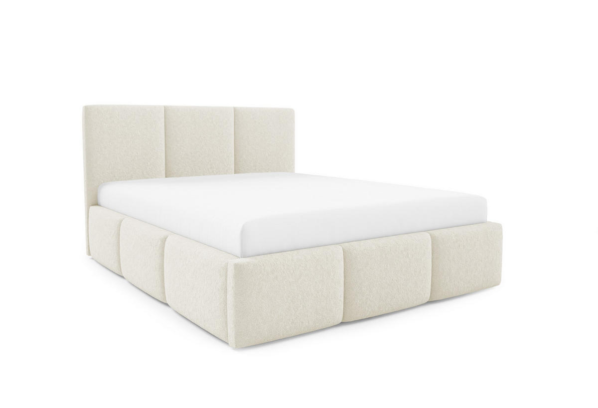 POLSTERBETT VALERIO mit Bettkasten, Bett 180x200,Doppelbett,Lattenrost,Boxspringbett-Optik,ohne Matratze,Schlafzimmer-Creme - Creme, Holz (180/200cm) - Furnistar