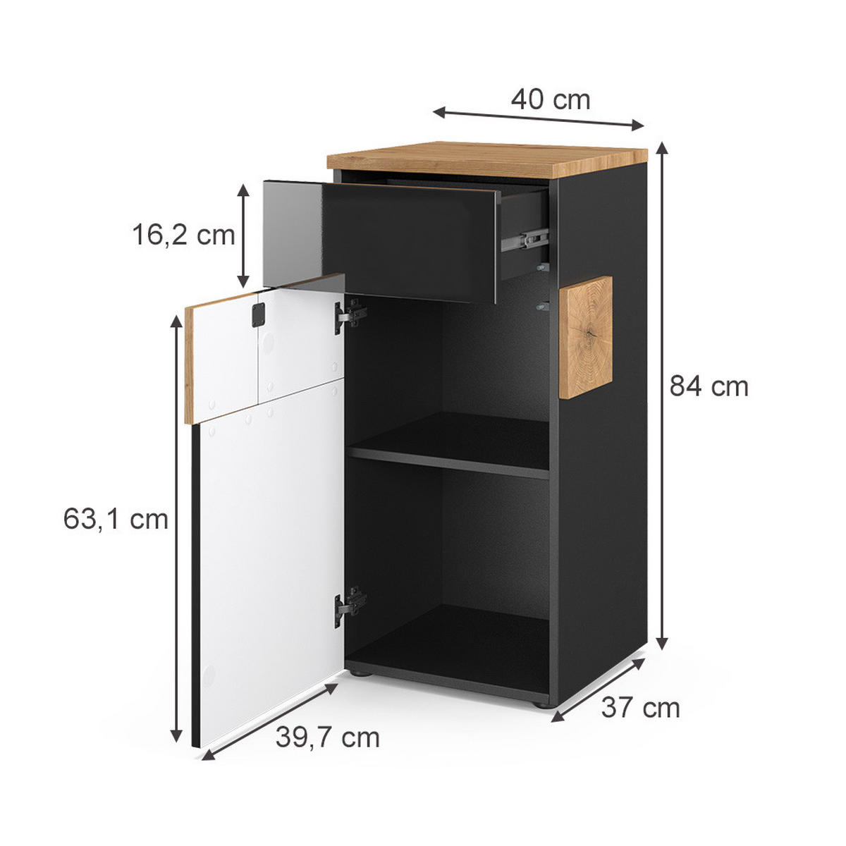 MIDISCHRANK Eden Anthrazit 40 x 84 cm - Anthrazit/Eiche Artisan, Holzwerkstoff (40/84/37cm) - Vicco