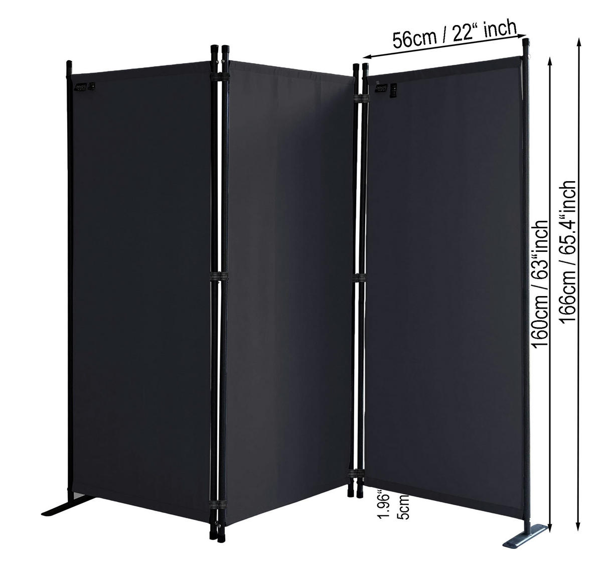 PARAVENT 2 Stück 3-tlg. 170x165 cm Schwarz - Schwarz, Metall (170/165cm) - QUICK STAR