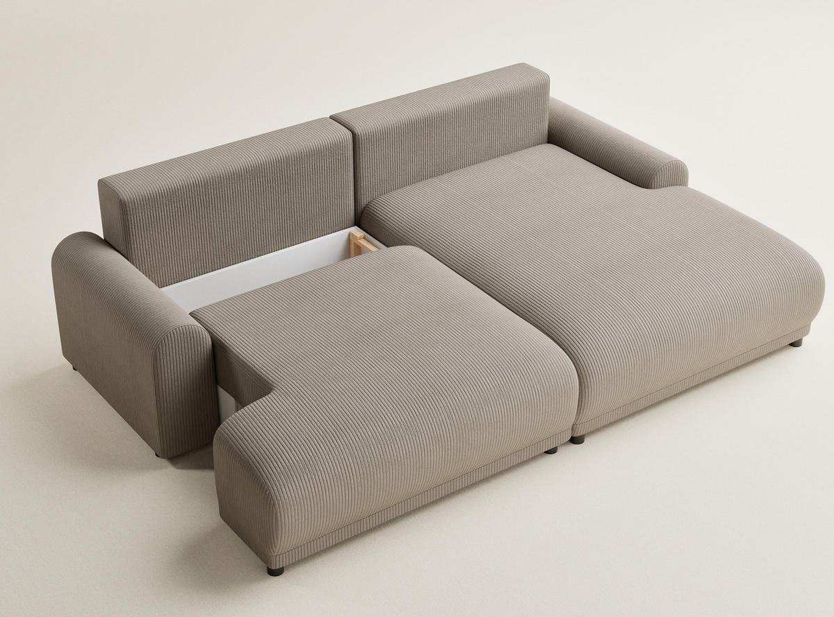 ECKSOFA MIT SCHLAFFUNKTION Tallin Beige Samtstoff - Beige/Schwarz, Holz/Holzwerkstoff (240/145cm) - Maison de Reve