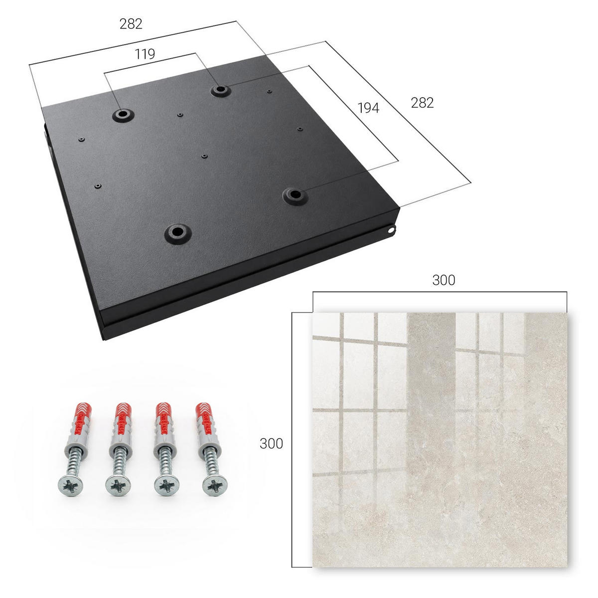 SCHLÜSSELBOX Schwarz 30x30 cm- Türöffnung nach rechts - Zarter Sandstein - Beige, Metall (30/30/5cm) - TULUP