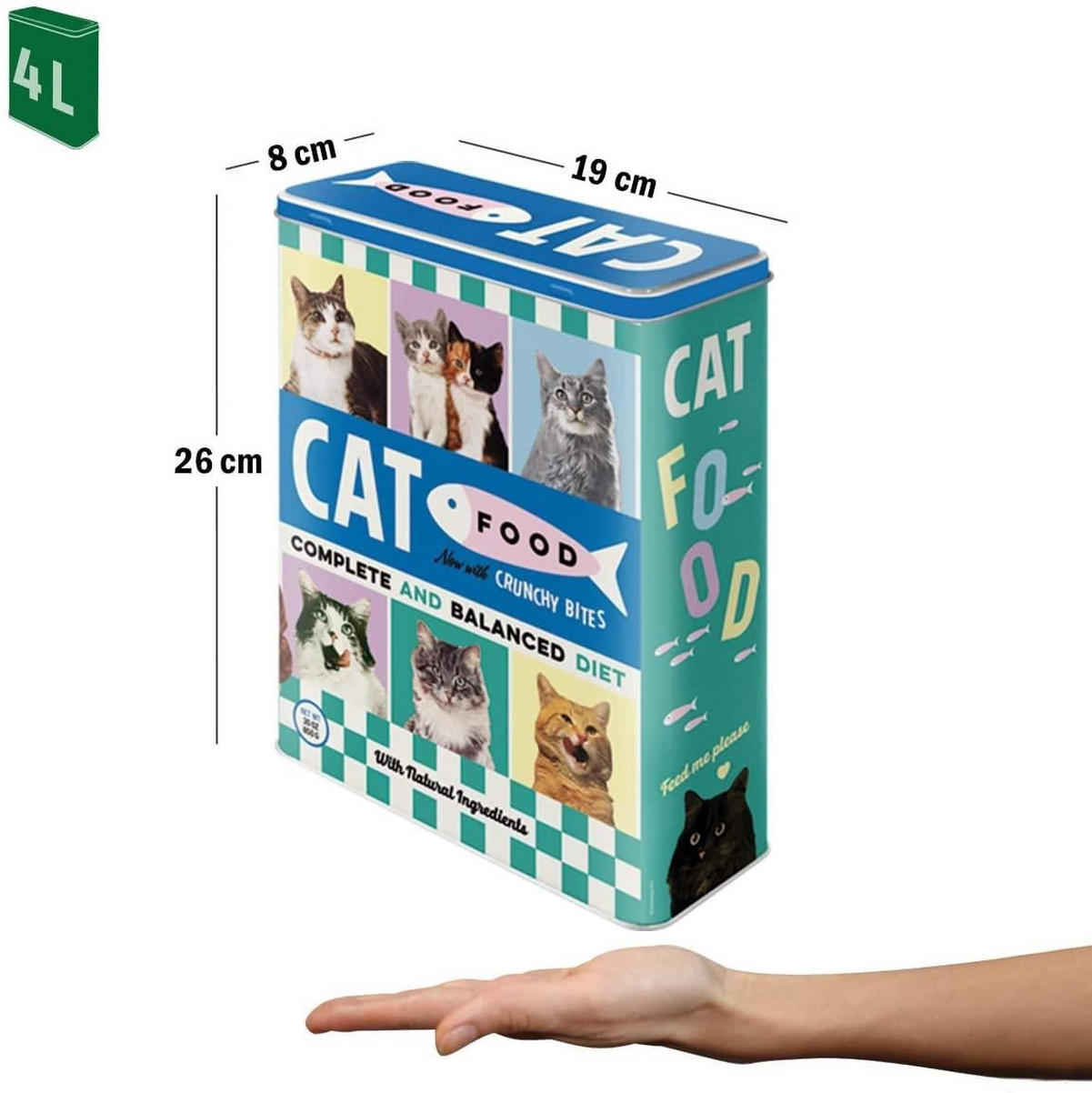 VORRATSDOSE XL Animal-Club Cat Food - Blau/Weiß, Metall (19/26/8cm) - Nostalgic-Art