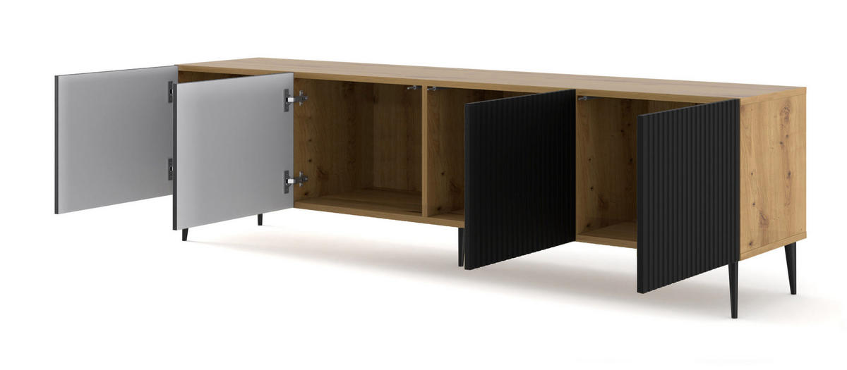 TV LOWBOARD Artisan Eiche, Schwarz, Schwarz 200/56/42 - Schwarz, Holzwerkstoff (200/56/42cm) - RAUMHIRSCH FURNITURE