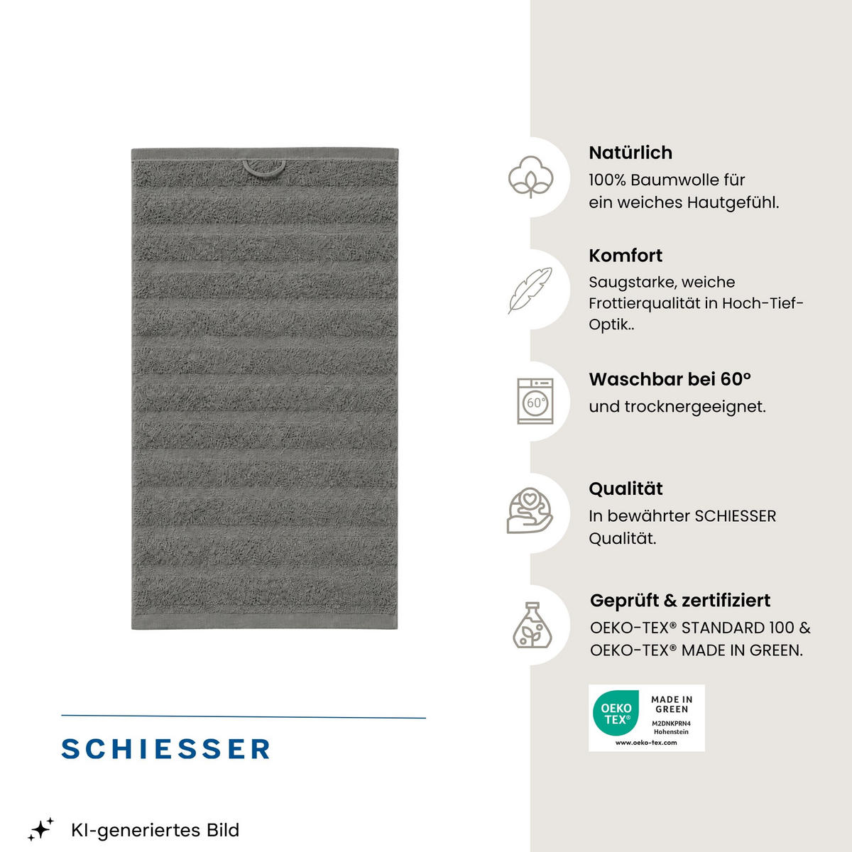 DUSCHTUCHSET Neapel - 2-teilig - 70x140 cm - Dunkelgrau - Dunkelgrau, Textil (70/140cm) - SCHIESSER