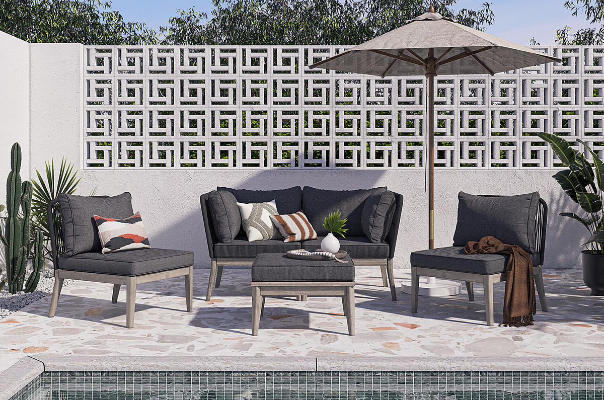 LOUNGEHOCKER - Webstoff / Akazie massiv - Anthrazit / Grau - Anthrazit/Braun, Holz/Textil (62/62cm) - home24