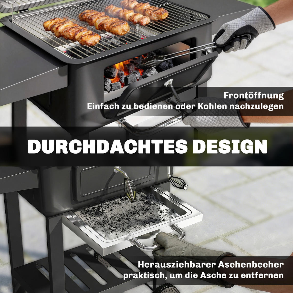 HOLZKOHLEGRILL Schwarz 112.0/63.0/101.5 cm - Schwarz, Metall (63/101.5/112cm)