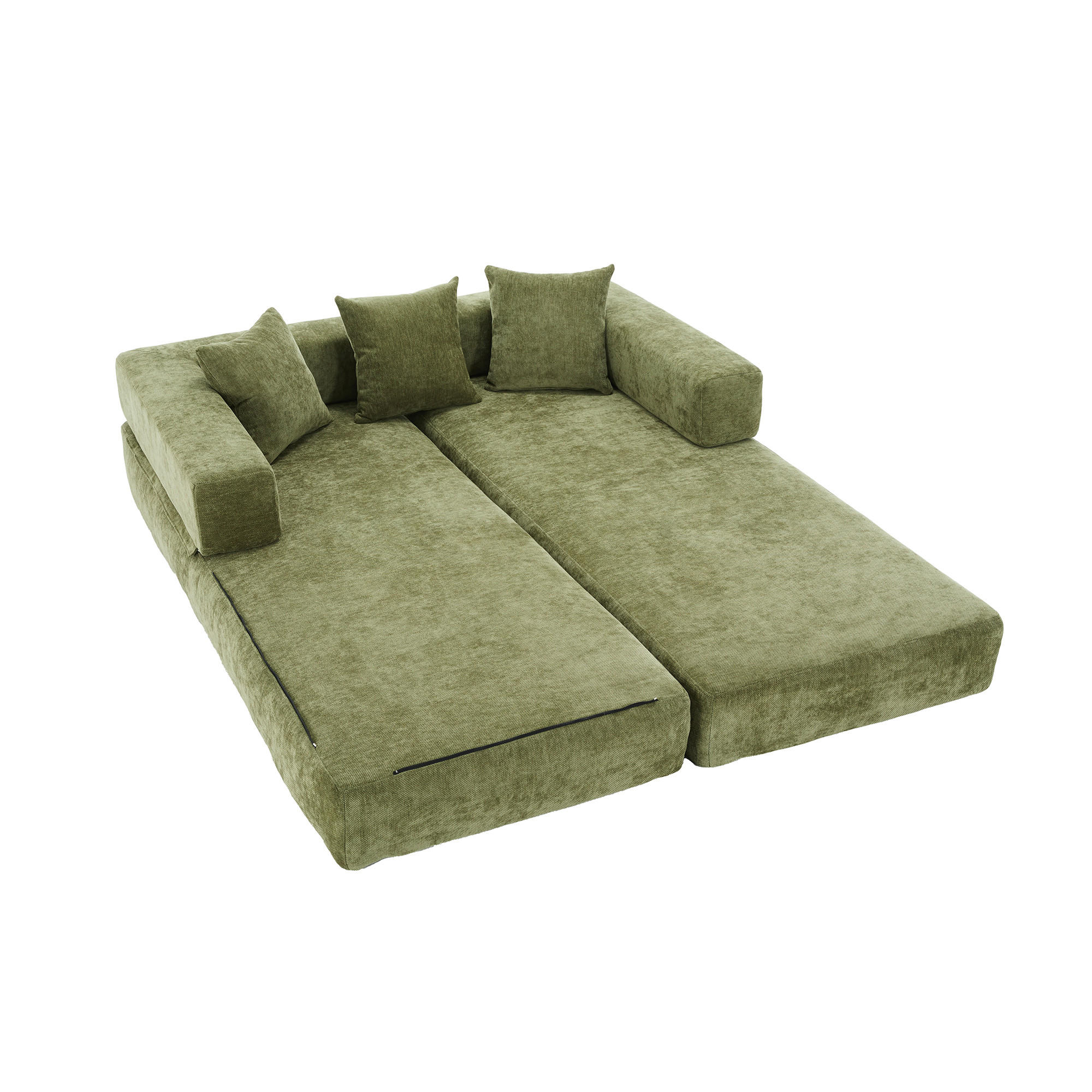 SCHLAFSOFA, Klappbares Bodensofa, Modulares Polstersofa Chenille, Grün - Grün, Textil (79/60/198cm) - LVHOM