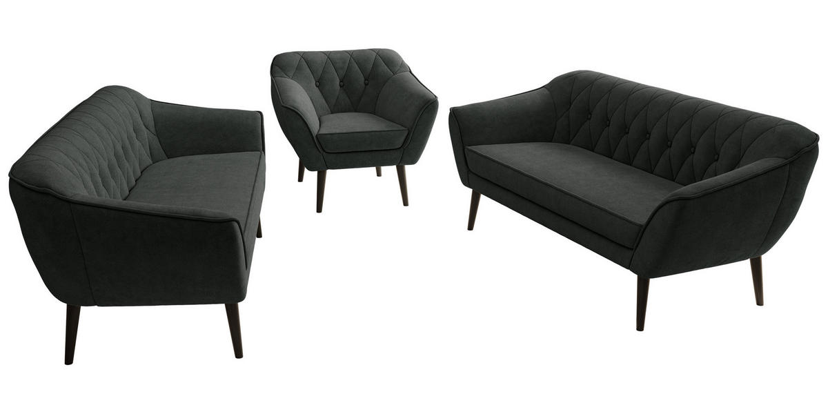 SEDACIA ZOSTAVA 3+3+1 PIRS - Tmavosivá Štruktúrovaná látka - Čierne nohy - čierna/grafitová, kompozitné drevo/textil (180/75/74cm) - MKS