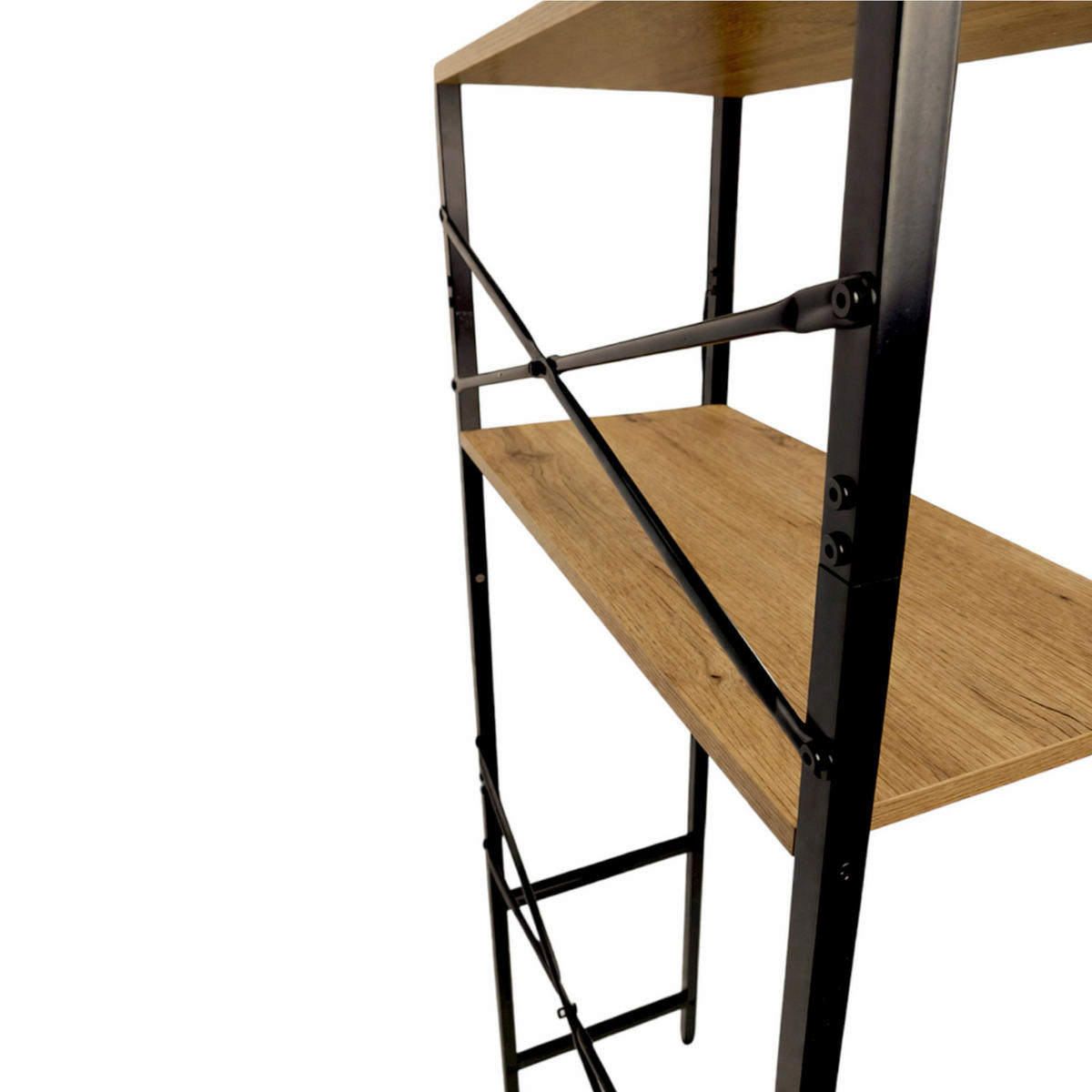 WASCHMASCHINEREGAL Holzoptik Metall Erlefarben Schwarz 3 Ebenen 66x30x186 cm - Erlefarben/Schwarz, Holzwerkstoff/Metall (66/186/30cm) - Begryf