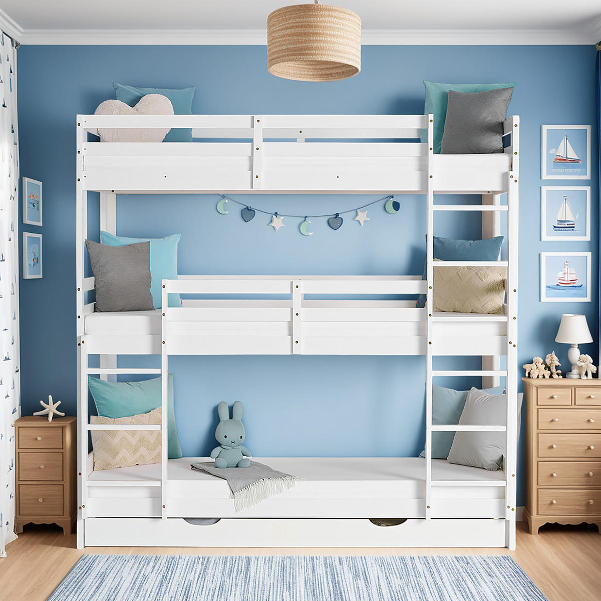 ETAGENBETT Kinderbett 90/200 cm weiß mit Bettkasten mit Matratzen - Weiß, Holz - Homestyle4u