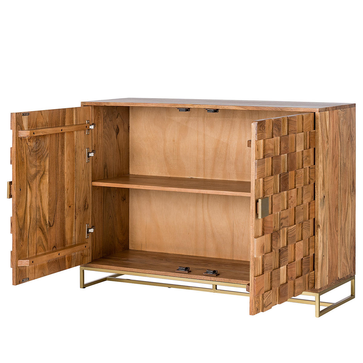 KOMMODE mit 2 Türen - Akazie massiv / Eisen - Akaziefarben, Holz (117/85/40cm) - home24