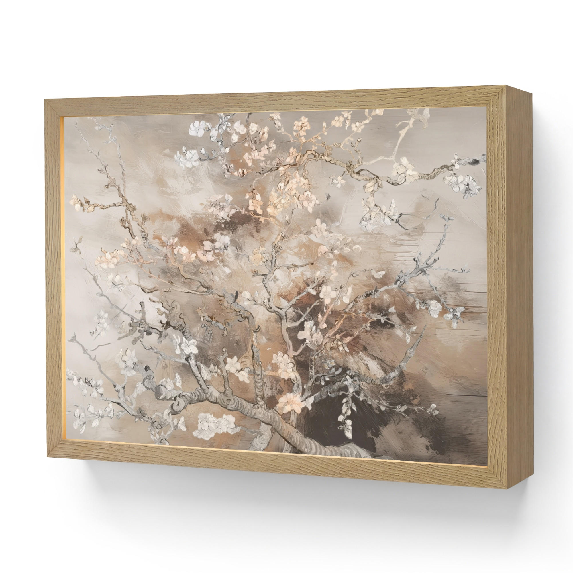 OnlyWow NÁSTĚNNÁ LAMPA S AKUMULÁTOREM Mandlový květ - Umění - Van Gogh - Béžová - Abstraktní 40x30 cm