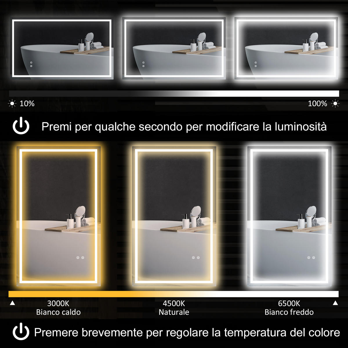 SPIEGELSCHRANK Spiegelschrank mit 3-farbiger, einstellbarer LED-Beleuchtung, 100x3x60 cm - Transparent, Glas (100/60/3cm) - Vallsero
