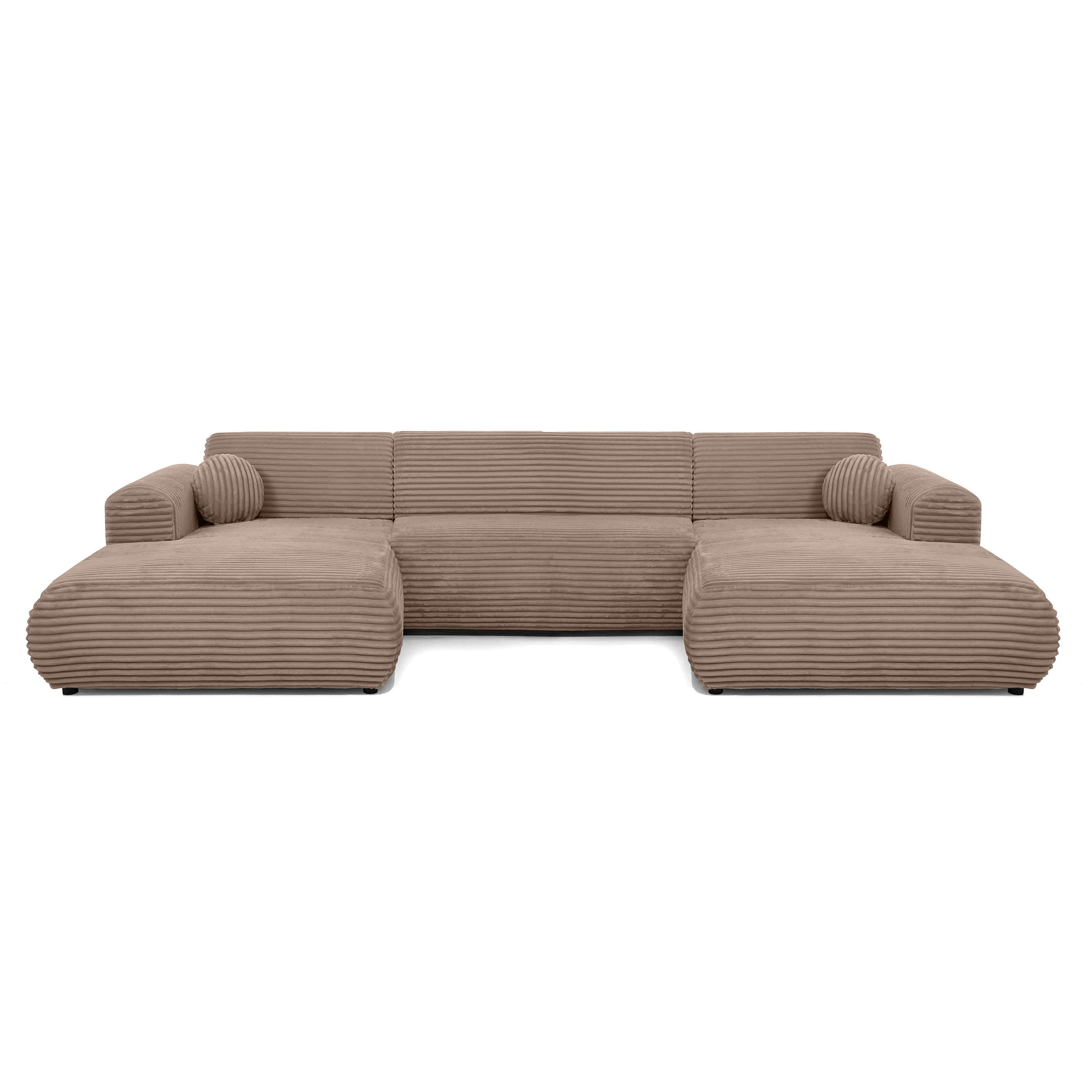 WOHNLANDSCHAFT Puerto U ohne Schlaffunktion, Dunkelbeige, Cordstoff - Schwarz/Cappuccino, Holzwerkstoff (363/76/170cm) - Beautysofa