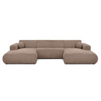 WOHNLANDSCHAFT Puerto U ohne Schlaffunktion, Dunkelbeige, Cordstoff - Schwarz/Cappuccino, Holzwerkstoff (363/76/170cm) - Beautysofa