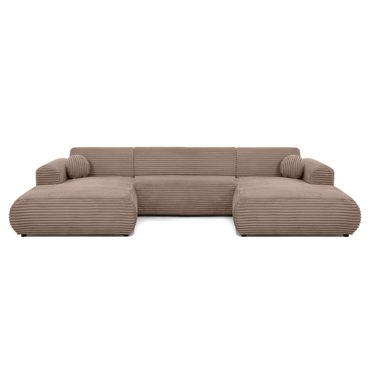 WOHNLANDSCHAFT Puerto U ohne Schlaffunktion, Dunkelbeige, Cordstoff - Schwarz/Cappuccino, Holzwerkstoff (363/76/170cm) - Beautysofa