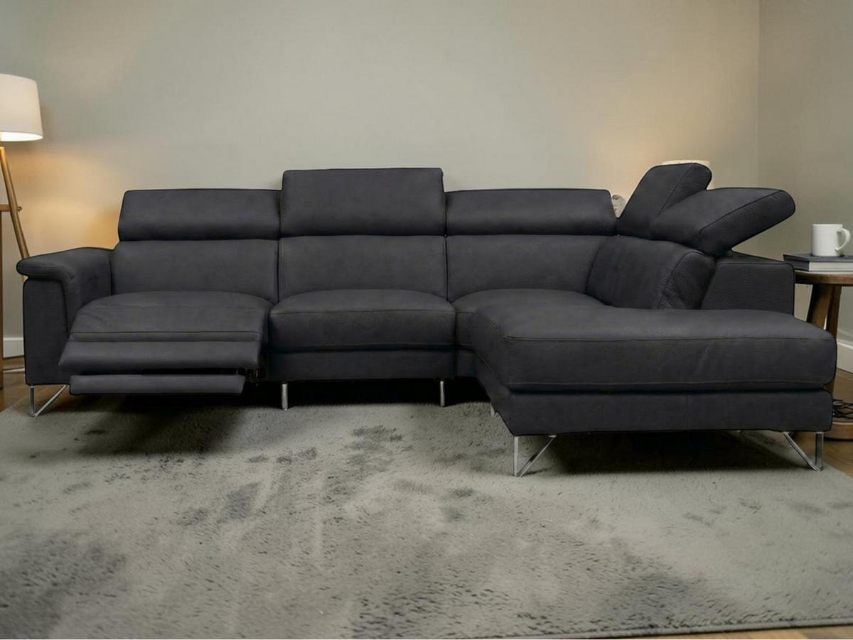ECKSOFA Antares Echtleder mit 1 x Relaxfunktion Schwarz - Schwarz, Leder/Metall (276/224cm)