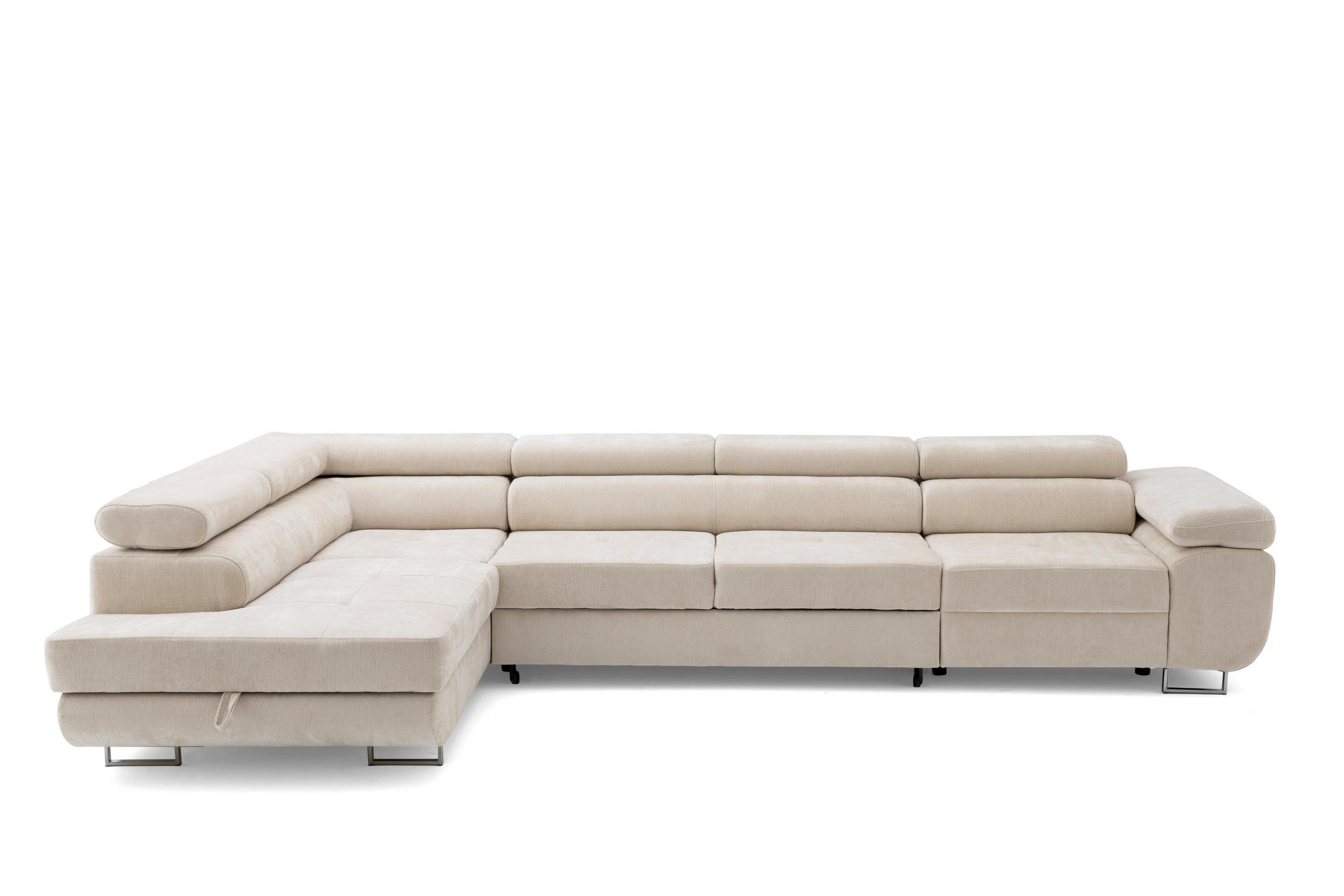 ECKSOFA WILD MAXI L Links mit Schlaffunktion 125x195 Chenille Beige - Chromfarben/Beige, Holz/Textil (350/203cm) - Muffo